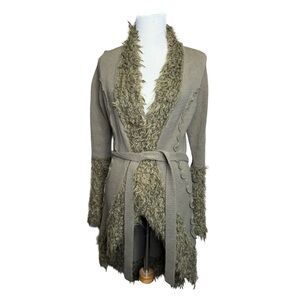 Chic Olive Green Knit Cardigan with Faux Fur Trim by Adore
